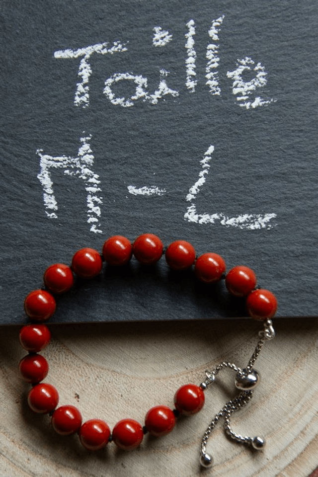 (M-L) Jaspe rouge / Bracelet coulissant inox et fil de soie