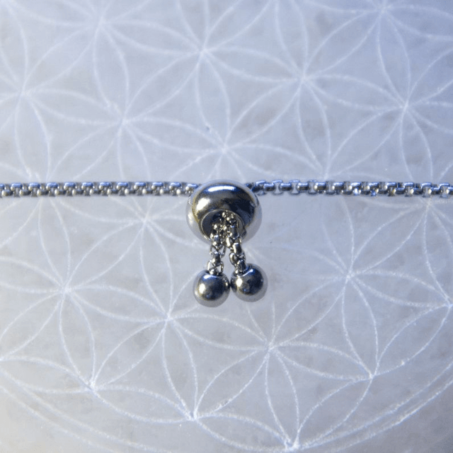 (M-L) Obsidienne flocon de neige / Bracelet coulissant inox et fil de soie