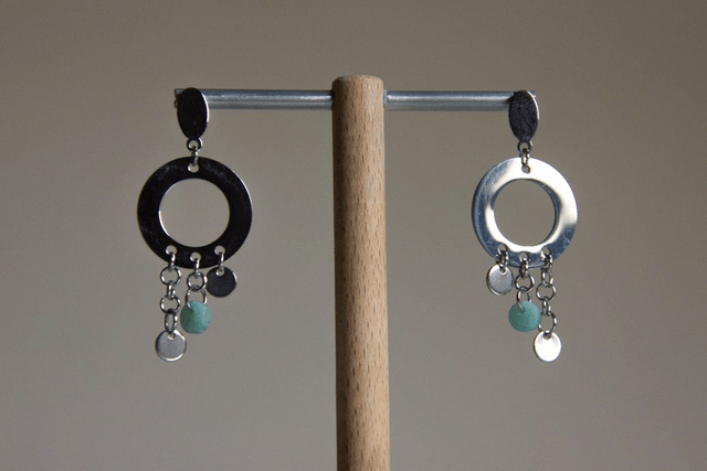 "L'Amazone Bohème" / Boucles d’oreilles asymétriques amazonite et acier inoxydable