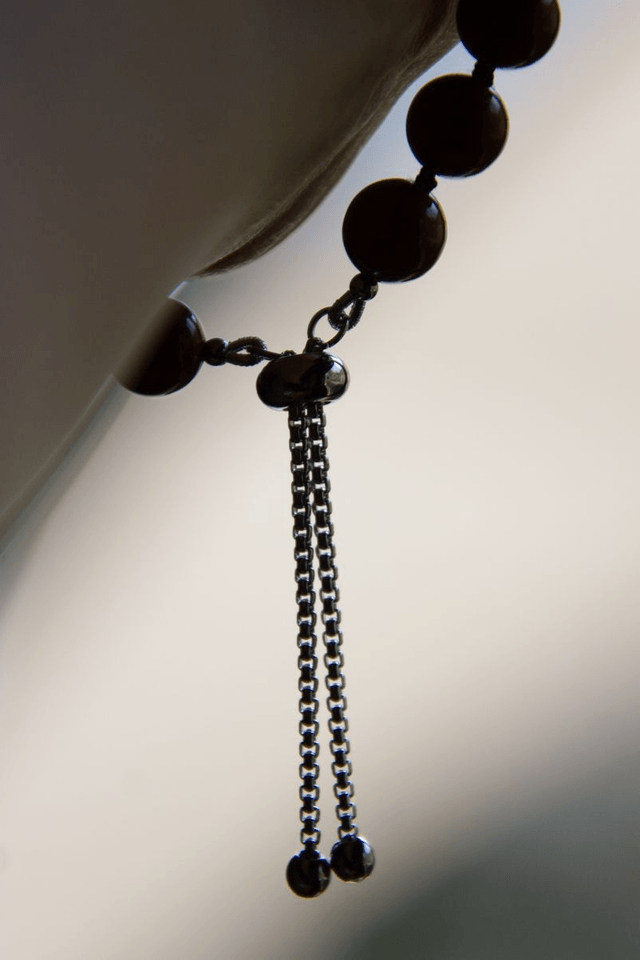 (M-L) Jaspe rouge / Bracelet coulissant inox et fil de soie