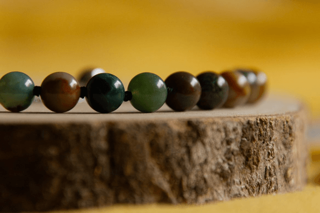 (XS-S) Agate indienne / Bracelet coulissant inox et fil de soie