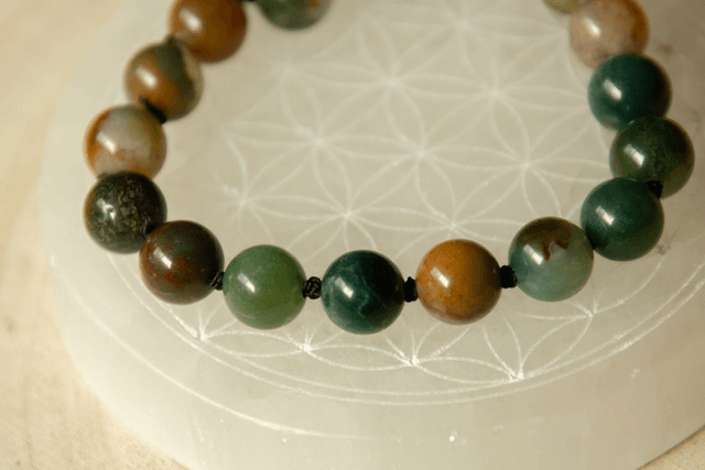 (XS-S) Agate indienne / Bracelet coulissant inox et fil de soie