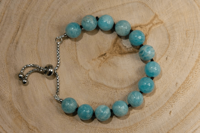 (XS-S) Amazonite / Bracelet coulissant inox et fil de soie